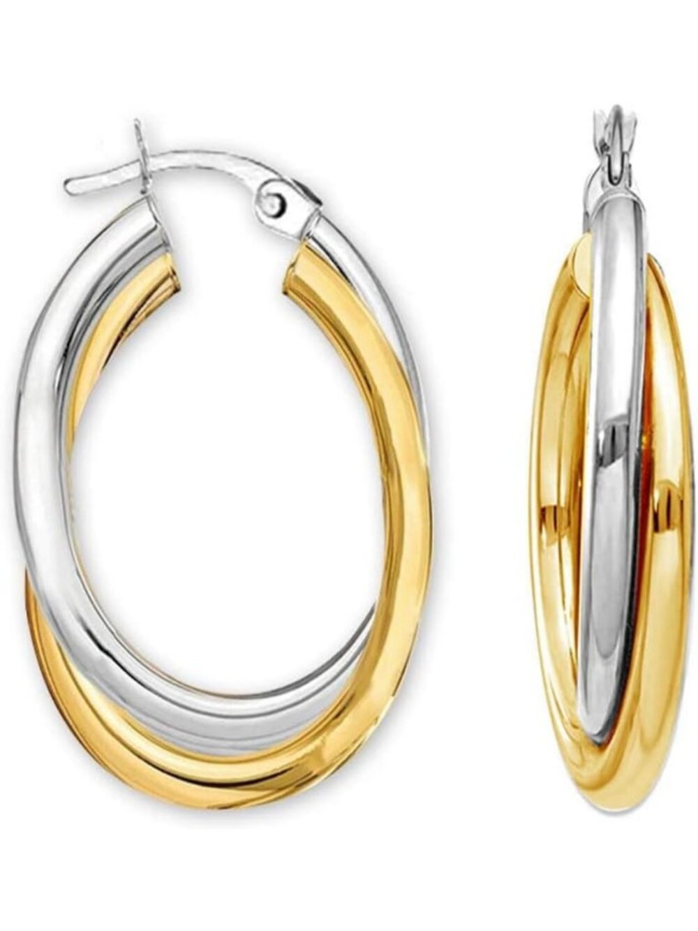 Chunky 925 Sterling Silver Hoop Earrings | Two-Tone Twisted Oval Design for